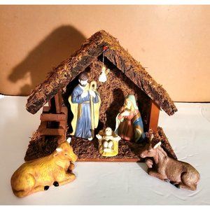 Vintage Christmas 7 Figure Nativity Set Handmade & Hand Painted